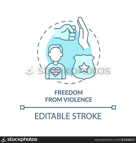 Freedom from violence turquoise concept icon. Protect from abuse. LGBT program abstract idea thin line illustration. Isolated outline drawing. Editable stroke. Arial, Myriad Pro-Bold fonts used. Freedom from violence turquoise concept icon