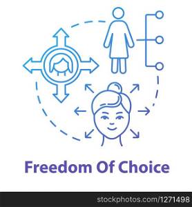 Freedom of choice blue concept icon. Reproductive behaviour. Womens rights protection. Gender equality idea thin line illustration. Vector isolated outline RGB color drawing