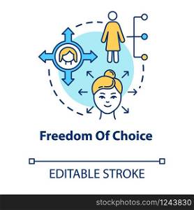 Freedom of choice concept icon. Reproductive behaviour. Womens rights protection. Gender equality idea thin line illustration. Vector isolated outline RGB color drawing. Editable stroke