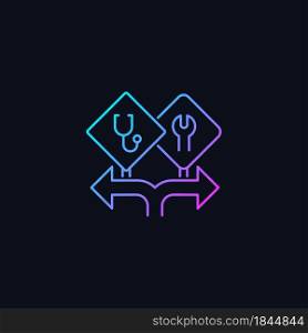 Freedom of choice gradient vector icon for dark theme. Career option. Female empowerment. High-potential women. Thin line color symbol. Modern style pictogram. Vector isolated outline drawing. Freedom of choice gradient vector icon for dark theme