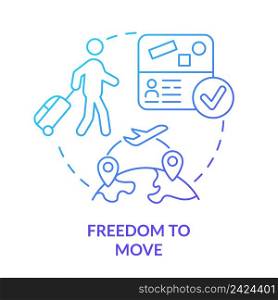 Freedom to move blue gradient concept icon. Opportunity to relocate. International protection. Refugee right abstract idea thin line illustration. Isolated outline drawing. Myriad Pro-Bold font used. Freedom to move blue gradient concept icon