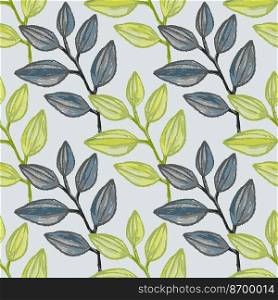 Freehand branches with leaves seamless pattern. Hand drawn organic background. Decorative forest leaf endless wallpaper. Design for fabric, textile print, wrapping, cover. Vector illustration.. Freehand branches with leaves seamless pattern. Hand drawn organic background. Decorative forest leaf endless wallpaper.