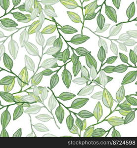 Freehand branches with leaves seamless pattern. Hand drawn organic background. Decorative forest leaf endless wallpaper. Design for fabric, textile print, wrapping, cover. Vector illustration.. Freehand branches with leaves seamless pattern. Hand drawn organic background. Decorative forest leaf endless wallpaper.