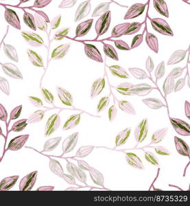 Freehand branches with leaves seamless pattern. Hand drawn organic background. Decorative forest leaf endless wallpaper. Design for fabric, textile print, wrapping, cover. Vector illustration.. Freehand branches with leaves seamless pattern. Hand drawn organic background. Decorative forest leaf endless wallpaper.