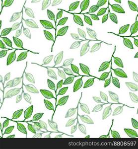 Freehand branches with leaves seamless pattern. Hand drawn organic background. Decorative forest leaf endless wallpaper. Design for fabric, textile print, wrapping, cover. Vector illustration.. Freehand branches with leaves seamless pattern. Hand drawn organic background. Decorative forest leaf endless wallpaper.