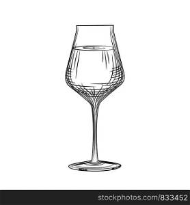 Freehand classic full wine glass sketch. Engraving style. Vector illustration isolated on white background.. Freehand classic full wine glass sketch. Engraving style.