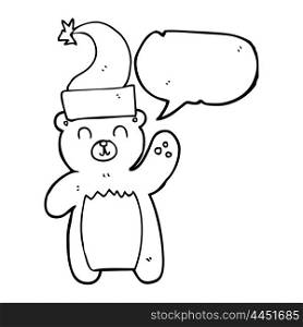 freehand drawing of a speech bubble cartoon teddy bear waving