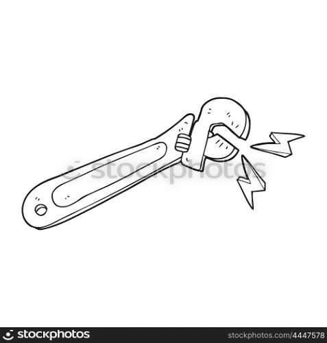 freehand drawn black and white cartoon adjustable spanner