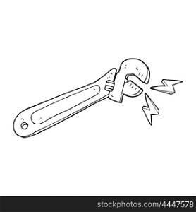 freehand drawn black and white cartoon adjustable spanner