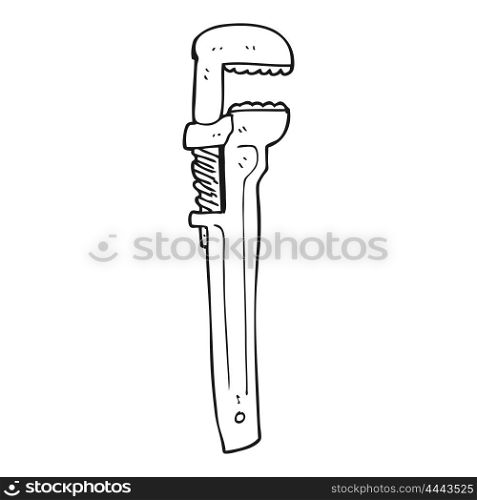 freehand drawn black and white cartoon adjustable wrench
