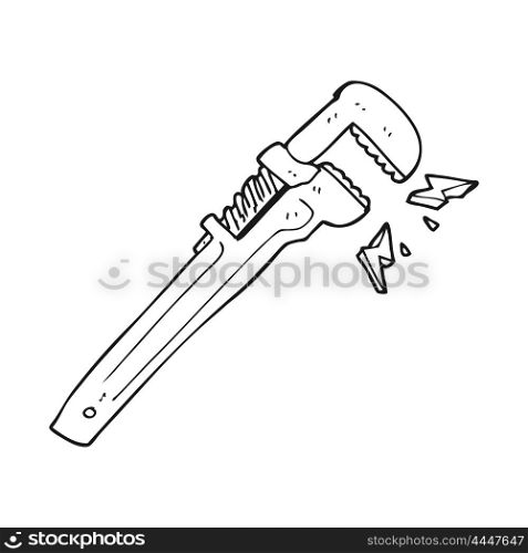 freehand drawn black and white cartoon adjustable wrench
