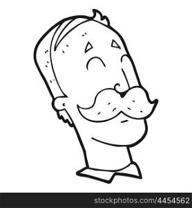 freehand drawn black and white cartoon ageing man with mustache