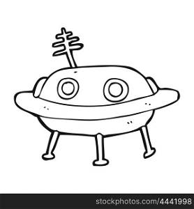 freehand drawn black and white cartoon alien spaceship