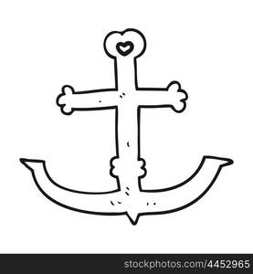 freehand drawn black and white cartoon anchor