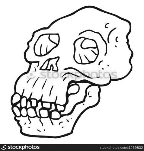 freehand drawn black and white cartoon ancient skull