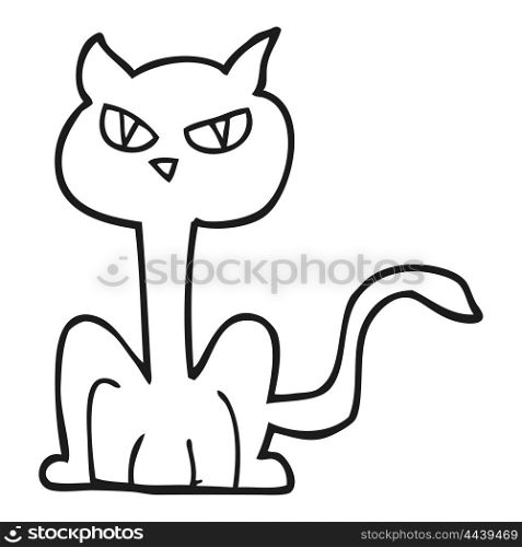 freehand drawn black and white cartoon angry cat
