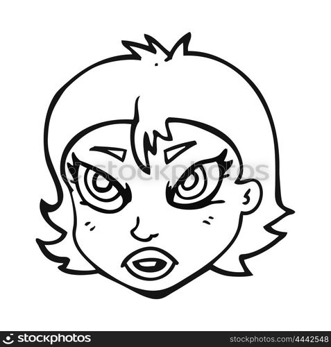 freehand drawn black and white cartoon angry female face