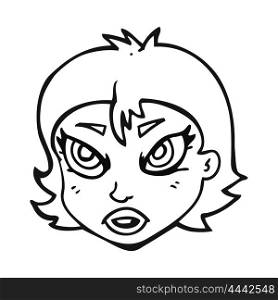 freehand drawn black and white cartoon angry female face