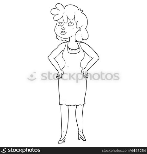 freehand drawn black and white cartoon annoyed woman