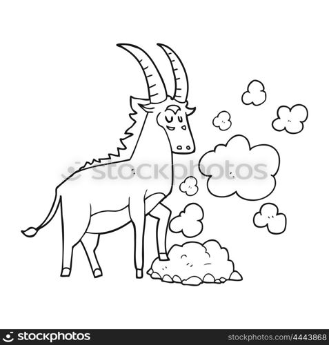 freehand drawn black and white cartoon antelope