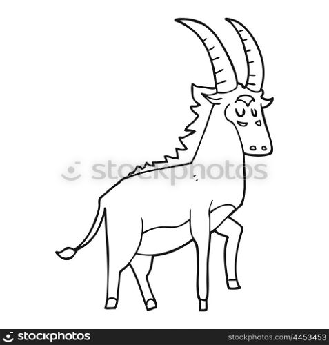 freehand drawn black and white cartoon antelope