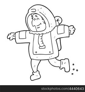 freehand drawn black and white cartoon astronaut