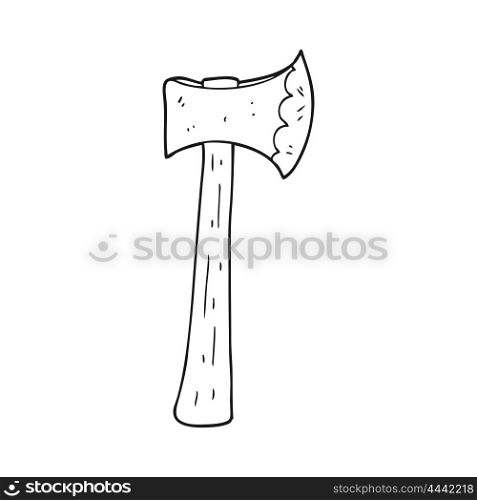 freehand drawn black and white cartoon axe