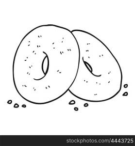 freehand drawn black and white cartoon bagels