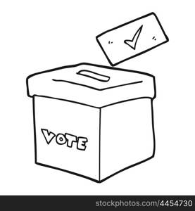 freehand drawn black and white cartoon ballot box