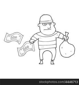 freehand drawn black and white cartoon bank robber