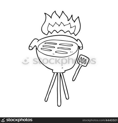 freehand drawn black and white cartoon barbecue