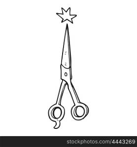 freehand drawn black and white cartoon barber scissors