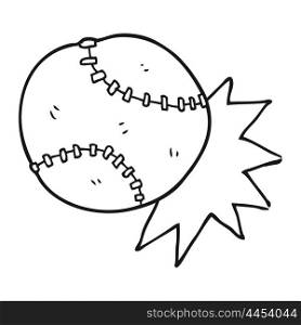freehand drawn black and white cartoon baseball ball