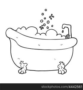 freehand drawn black and white cartoon bath full of water