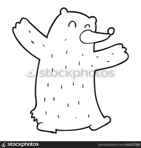 freehand drawn black and white cartoon bear