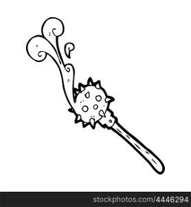 freehand drawn black and white cartoon bloody medieval mace