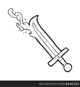 freehand drawn black and white cartoon bloody sword