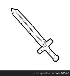 freehand drawn black and white cartoon bloody sword