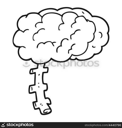 freehand drawn black and white cartoon brain