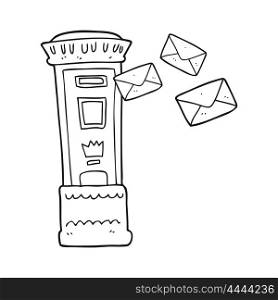 freehand drawn black and white cartoon british post box