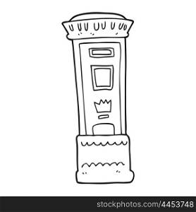 freehand drawn black and white cartoon british post box