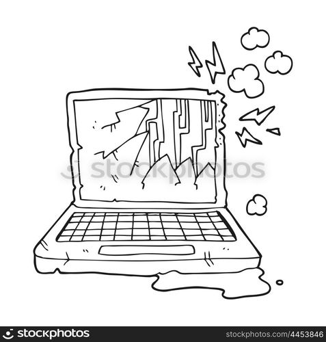 freehand drawn black and white cartoon broken computer