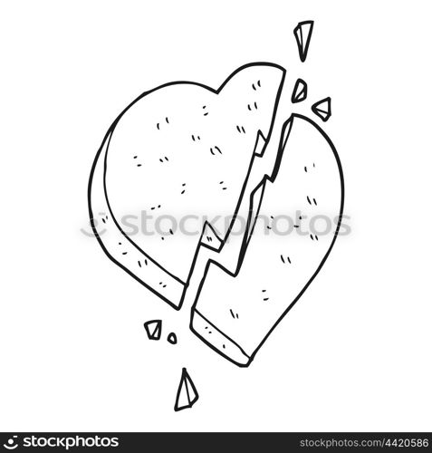 freehand drawn black and white cartoon broken heart symbol