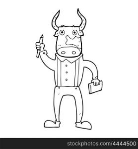 freehand drawn black and white cartoon bull man