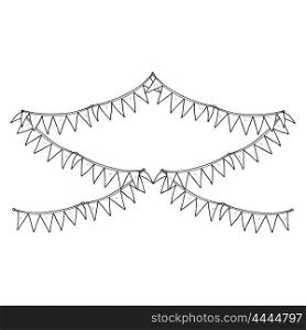 freehand drawn black and white cartoon bunting flags