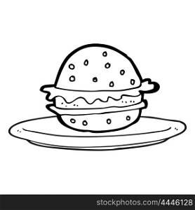 freehand drawn black and white cartoon burger on plate