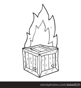 freehand drawn black and white cartoon burning crate