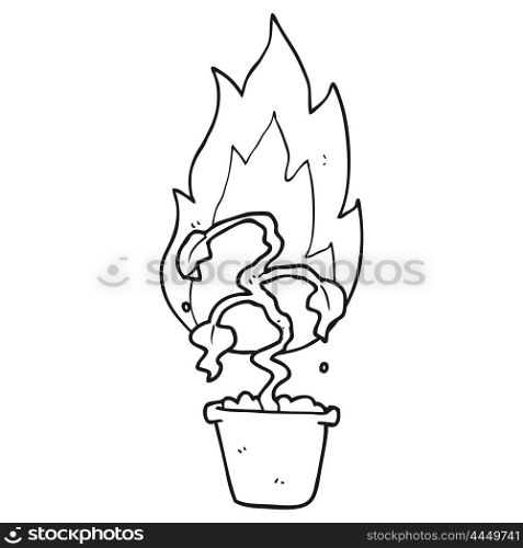 freehand drawn black and white cartoon burning plant