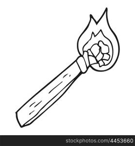 freehand drawn black and white cartoon burning wood torch