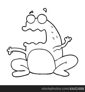 freehand drawn black and white cartoon burping frog